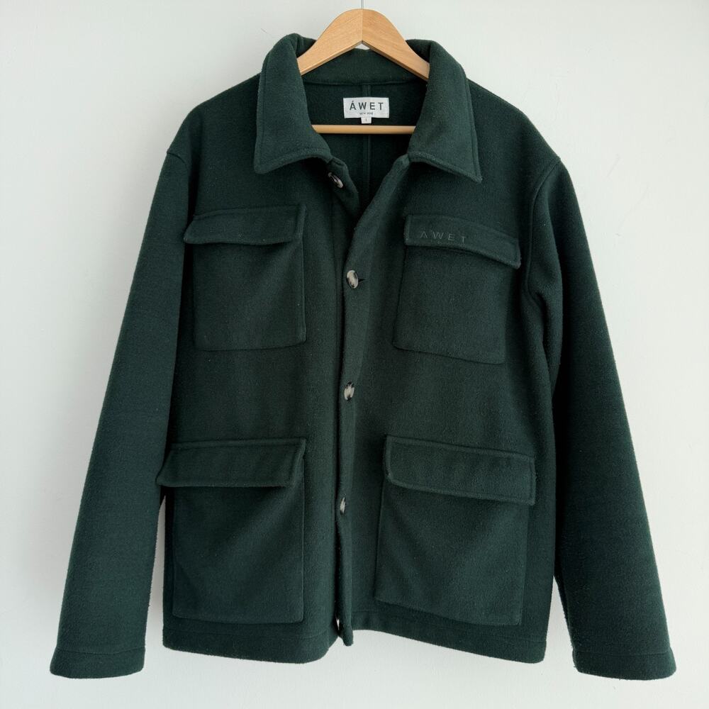Awet New York Awet Jacket Mens Large Green Fleece Field Overshirt Utility Outer